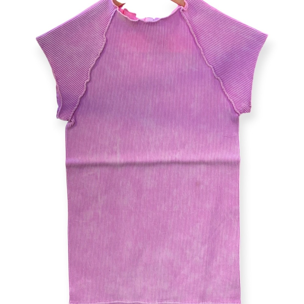 ZENANA Pink Ribbed Short Sleeve Top L/XL Raw Hem NWOT in Original Packaging